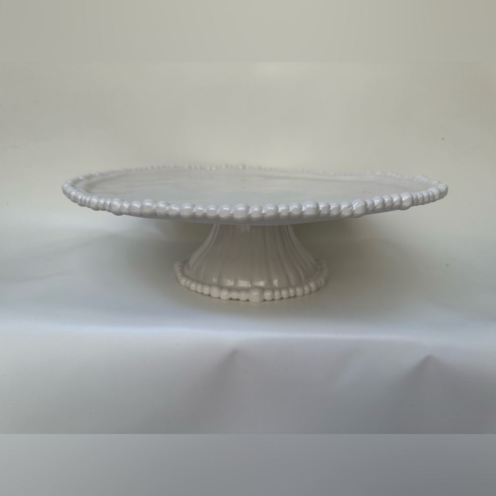 Brand New Home Expressions White Melamine Beaded Pedestal Cake Stand